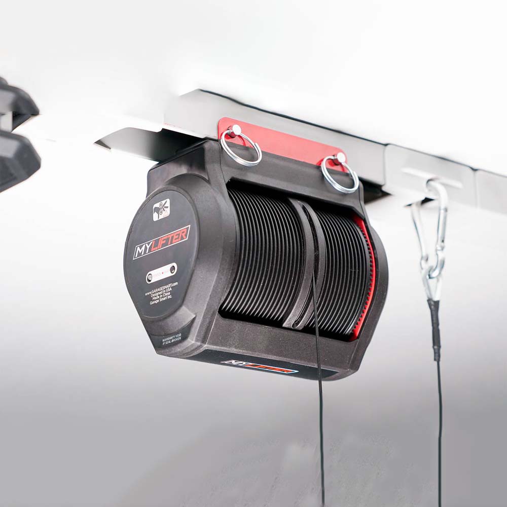 SmarterHome Electric Hoist Garage Lift With A Spooled Cable Designed To Raise And Lower Items For Storage Purposes