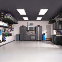 Spacious Garage With Overhead Storage Modular Cabinet System Wall Organizers