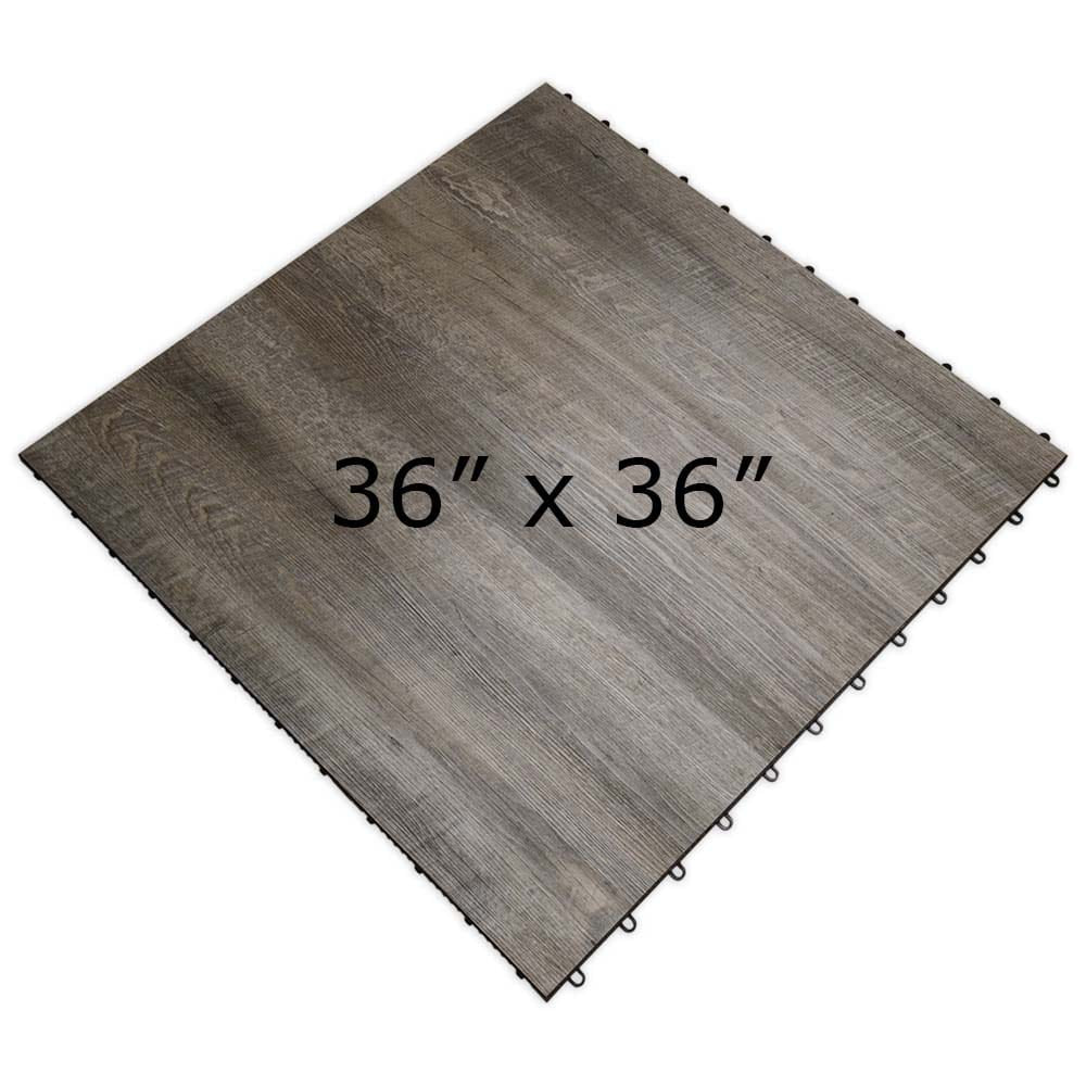 Square Wood Textured Racedeck Smoked Oak Flooring With Interlocking Edges Measuring 36 Inches By 36 Inches