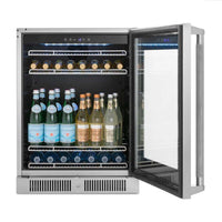 Stainless Steel Beverage Cooler With Its Glass Door Open