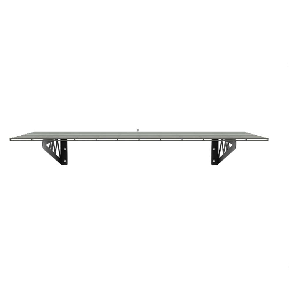Steel Wall-Mounted Shelves With A Glass Top Supported By Two Black Metal Brackets