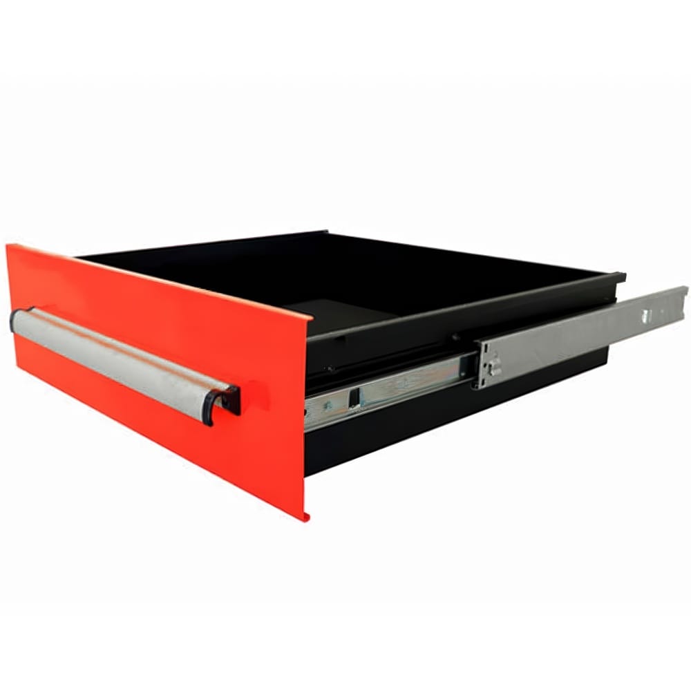 Storage Drawer With A Metal Pull Handle And Partially Extended Ball Bearing Slide