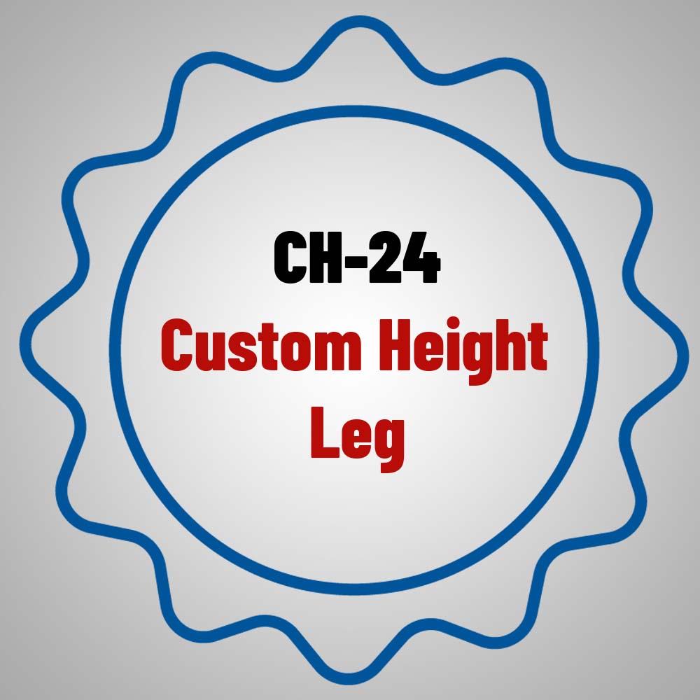 Stylized Blue Badge With The Inscription CH 24 Custom Height Leg In Bold Red Letters