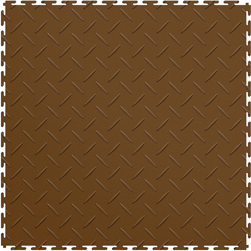 Tan Perfection Tile Garage PVC Floor Tiles With A Diamond Plate Pattern, Featuring A Textured Surface