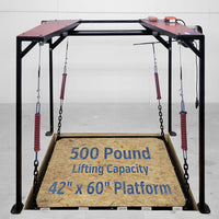 TheAtticLift Empire Lift Steel Frame Lift Raised Position 500lb 42x60 Empty Platform