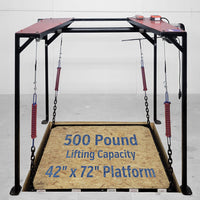 TheAtticLift Empire Lift Steel Frame Lift Raised Position 500lb 42x72 Empty Platform