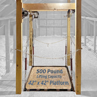 The Attic Lift MiTee Lift Post Style Lift Raised Position 500lb 42x42 Empty Platform