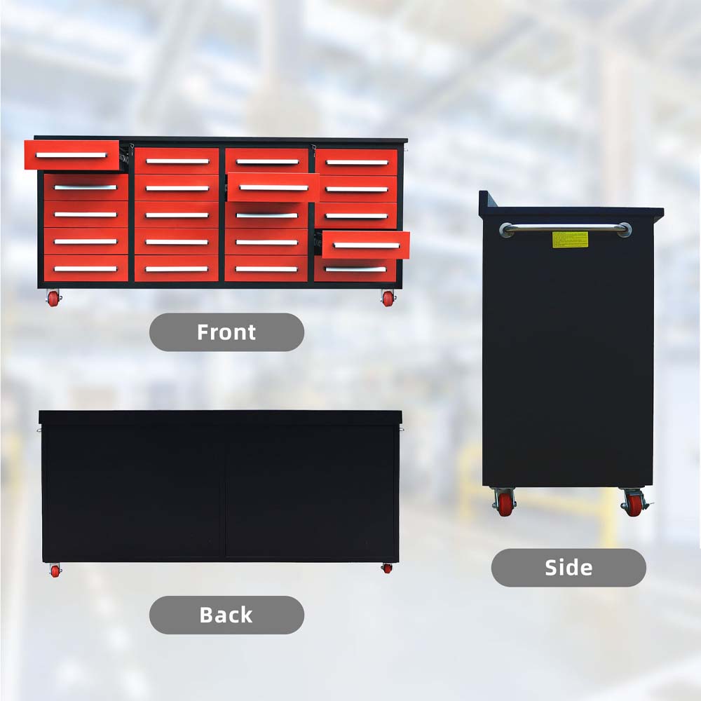 Three Angle Product View Showing A Red Drawer Storage Cabinet With Casters