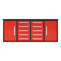 Tool Cabinet With A Black Top Two Side Doors And Eight Center Drawers