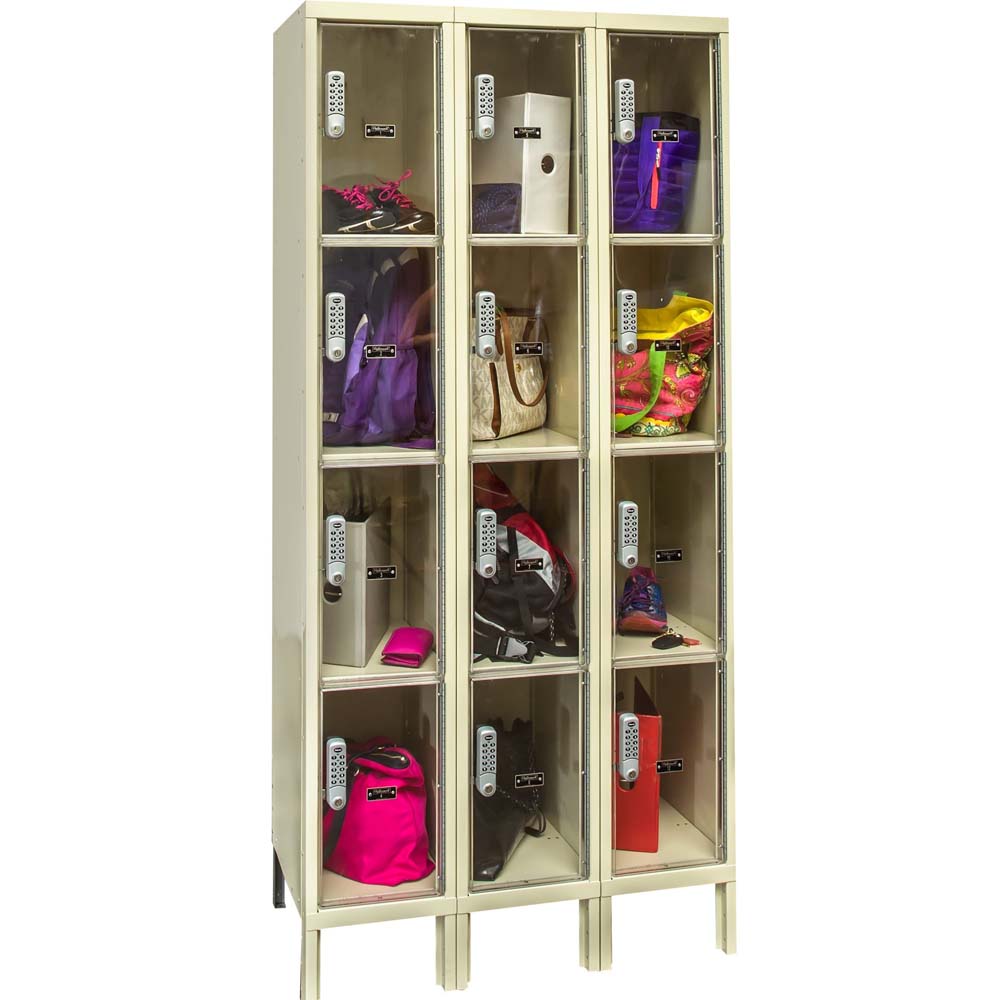 Unassembled DigiTech Locker 36W x 12D With Three Columns And Four Rows Each Compartment Containing Various Items Secured With Combination Locks