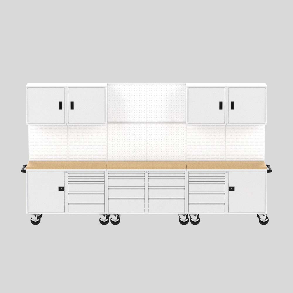 Valley Craft 14 Piece Workbench F89259BS Featuring Upper Cabinets A Perforated Pegboard Backsplash Multiple Drawers And A Worktop