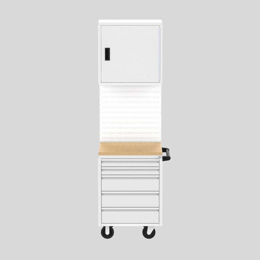 Valley Craft 2 Foot Wide Cabinet Suite With Four Drawers A Wooden Work Surface A Pegboard Back And An Upper Storage Compartment