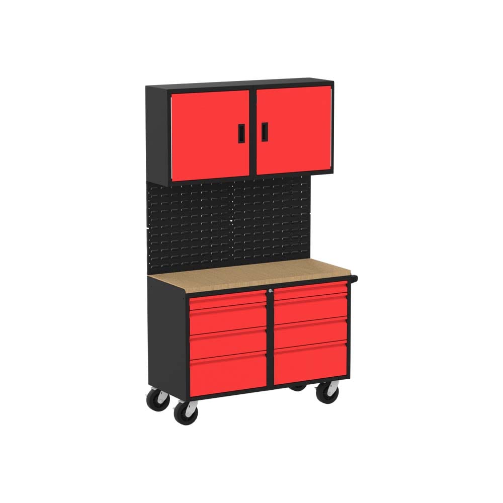 Valley Craft 5 Piece Suite F89258BS With A Red And Black Color Scheme Featuring A Wooden Work Surface