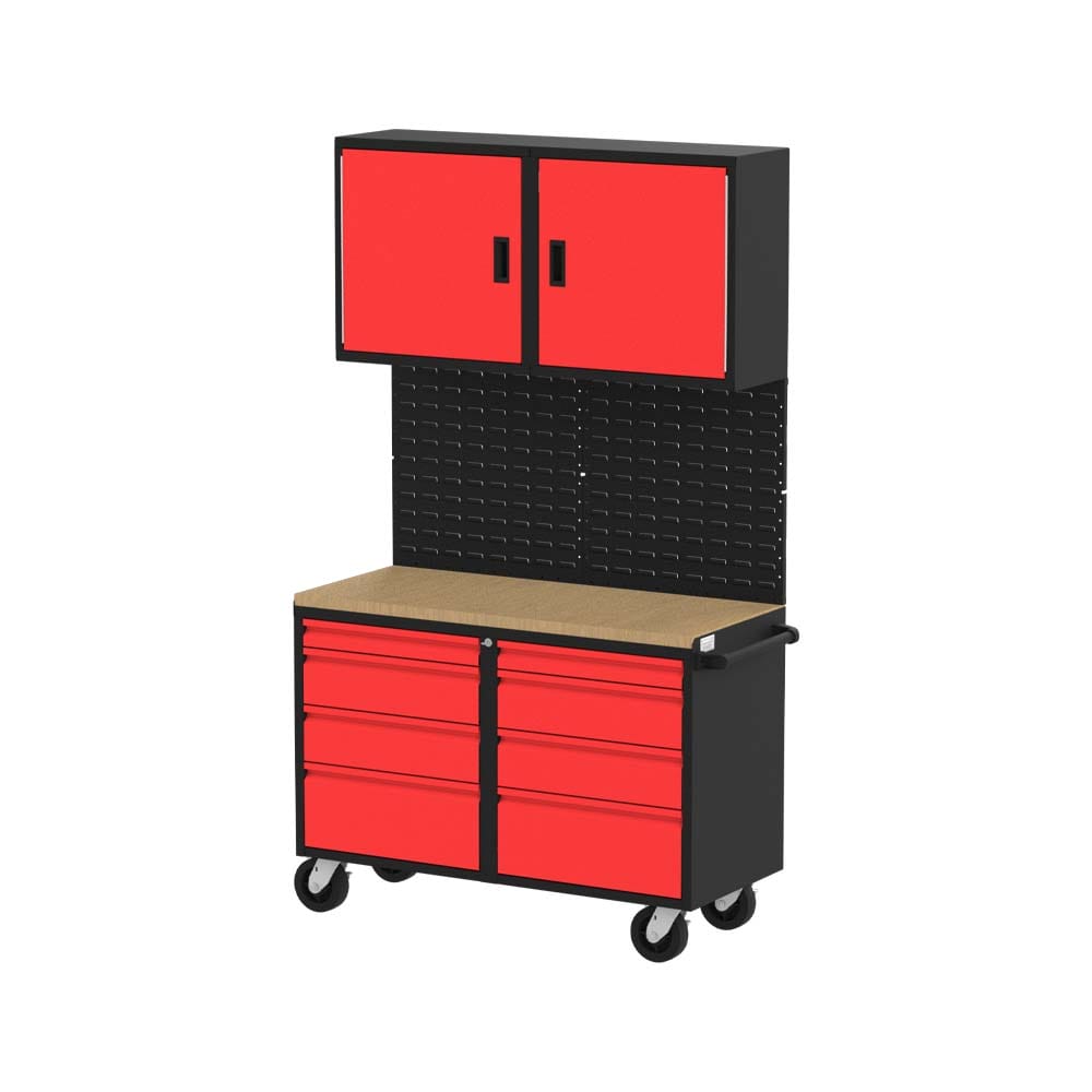 Valley Craft Cabinet F89258BS With Upper Cabinets A Pegboard Back A Wooden Work Surface And A Lower Section