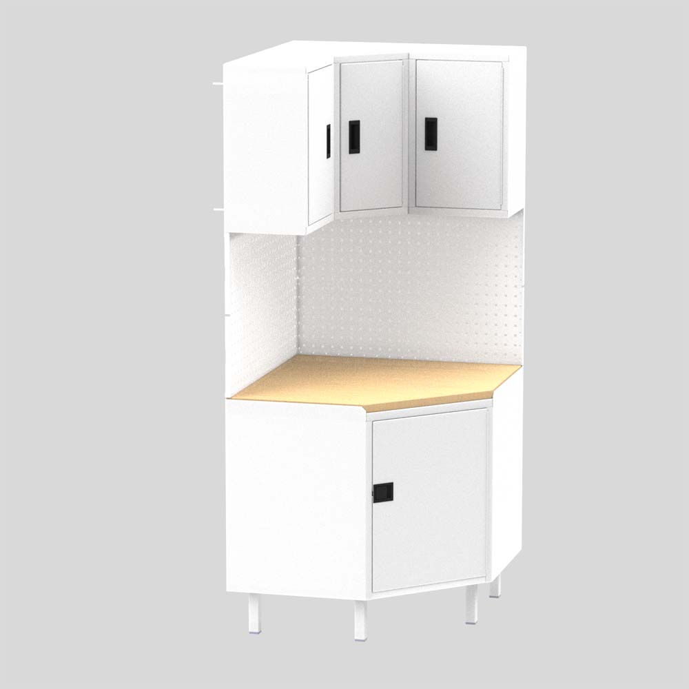 Valley Craft F89138BS Storage Solution With A Wooden Countertop Featuring Upper And Lower Storage Compartments
