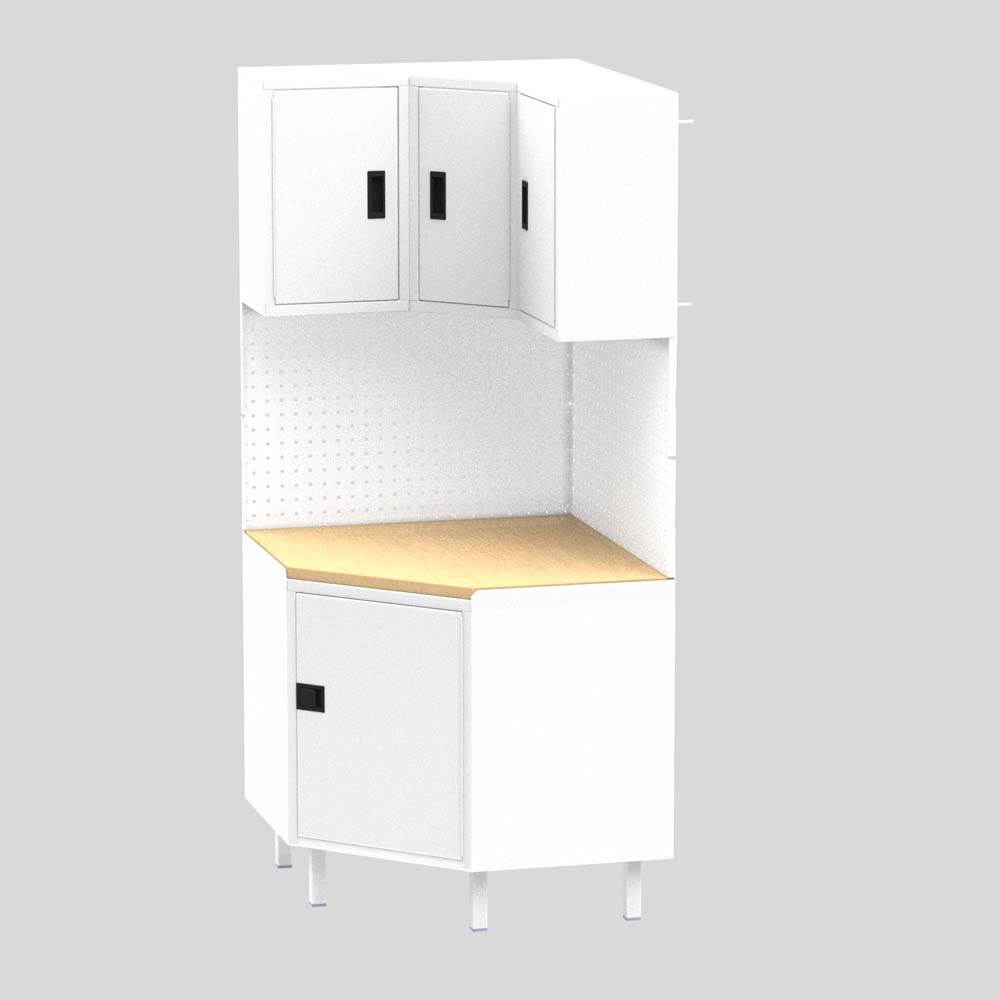 Valley Craft F89138BS Workbench Suite With Upper And Lower Cabinets A Wooden Countertop And A Pegboard Backing