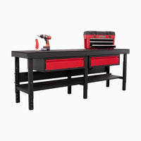 Valley Craft Work Tables F89245BK With Two Red Drawers Featuring A Cordless Drill And A Red Toolbox On Its Surface