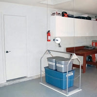 Versa Lift Attic Lift Loaded With Three Labeled Bins