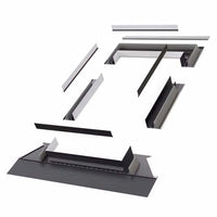 FAKRO EH high-profile flashing kit for tile roofs — head, sill and deep-channel side flashing sections
