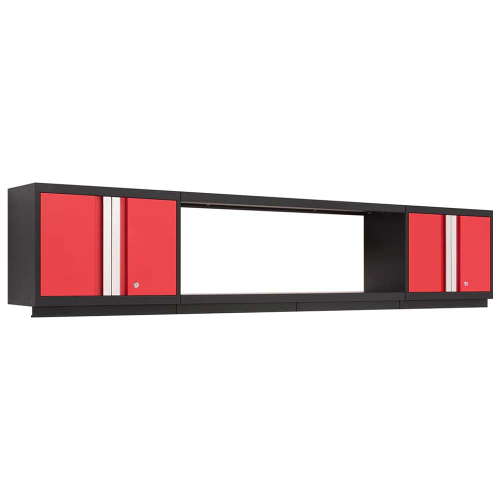 Wall Cabinet Set 3 Piece Bold 3.0 Series With 48 Integrated Display Shelf With A Black Frame And Red Doors