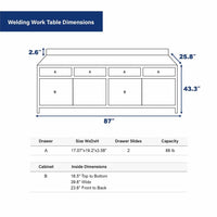 Welding Work Table Dimensions Diagram Showing Overall Size Drawer Measurements