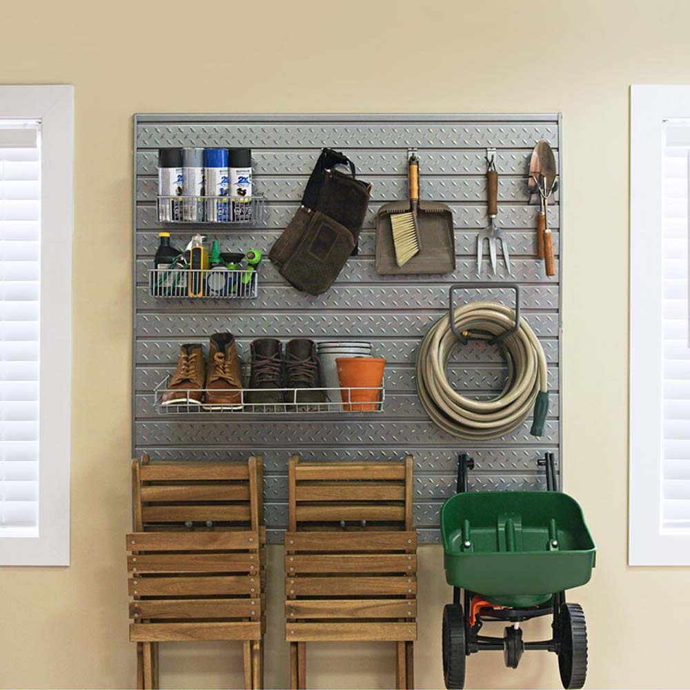 Well Organized Pegboard Mounted On A NewAge Wall Cabinet Set With 48 Integrated Display Shelf Bold 3.0 Series 3 Piece