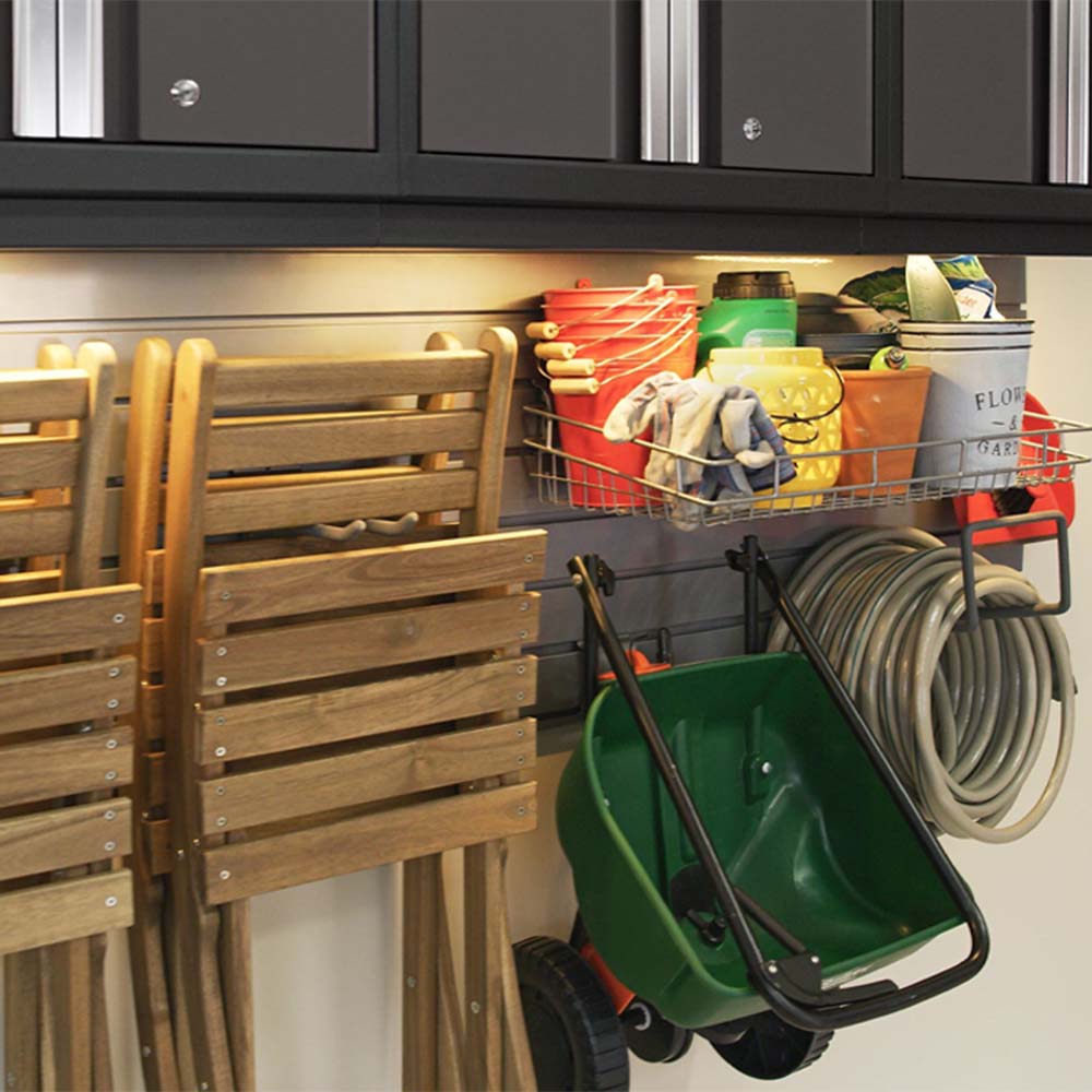 Well Organized Storage Area With Items Arranged On Wall Cabinet Set 3 Piece Bold 3.0 Series With 48 Integrated Display Shelf
