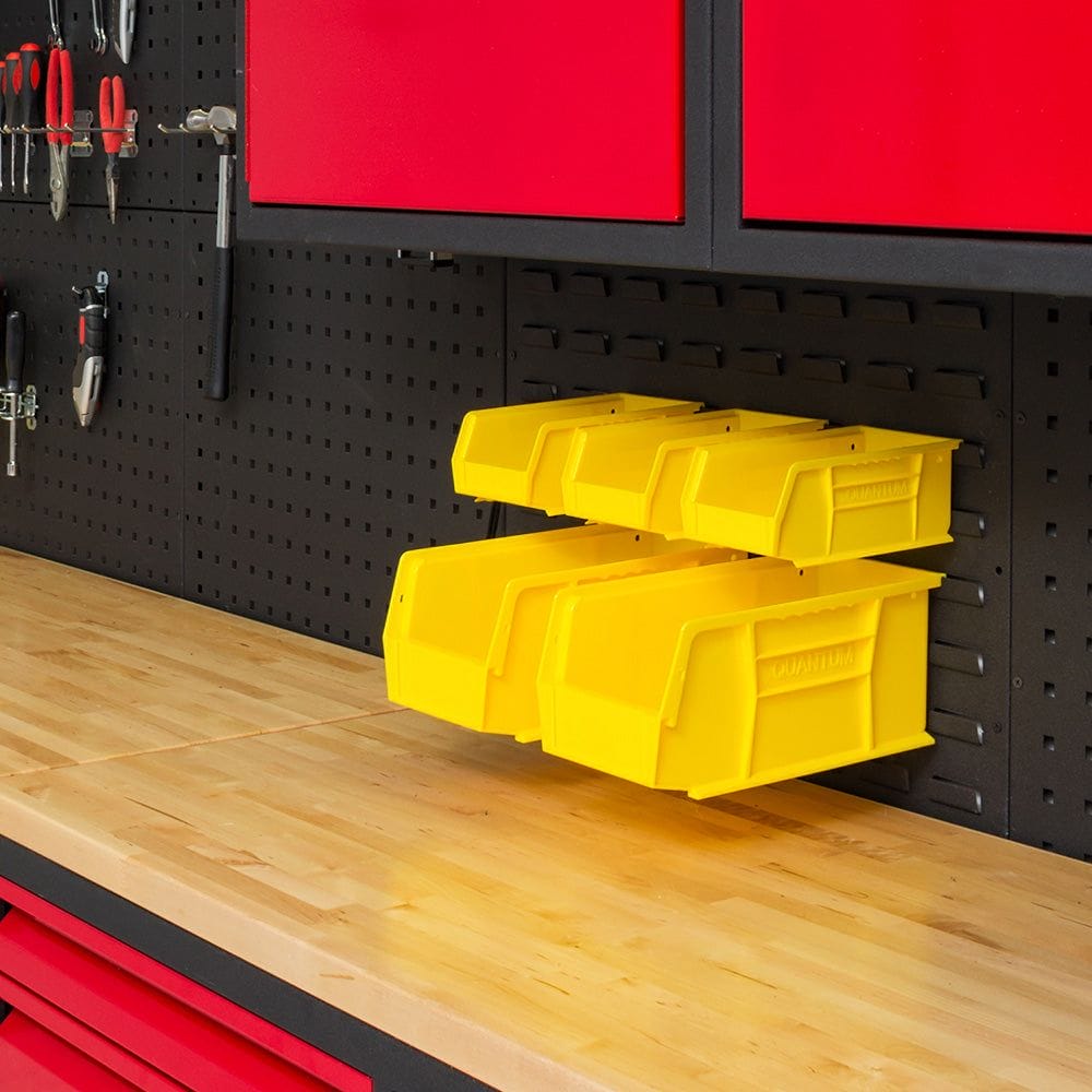 Well Organized Workshop Area With A Black Pegboard Wall Displaying Valley Craft F89420 Bins Mounted On The Lower Portion 