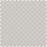 White Perfection Tile Premium Garage Floor Tiles With A Diamond Plate, Featuring A Repeating Diagonal Arrangement Of Raised Ridges