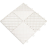 White Race Deck Garage Flooring With A Geometric Diamond Shaped Pattern Created By Intersecting Slats