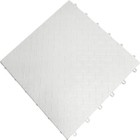 White Racedeck Tuffshield Flooring With A Textured Basketweave Pattern Featuring A Uniform Geometric Design