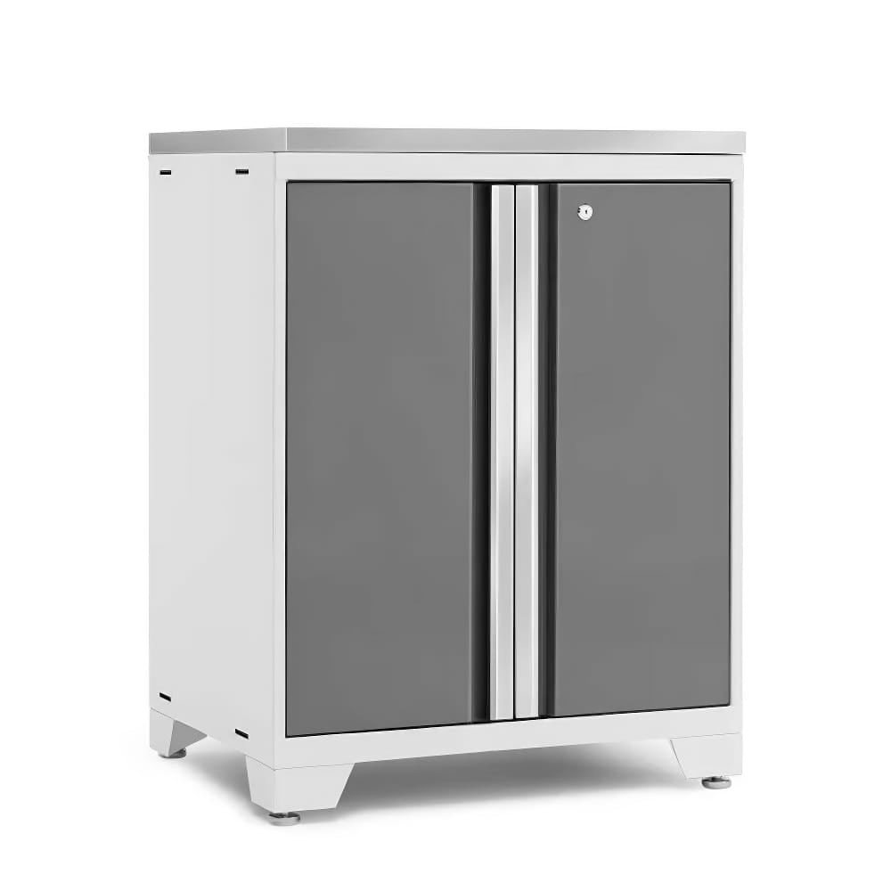 White Two Door Cabinet With Silver Handle And White Frame