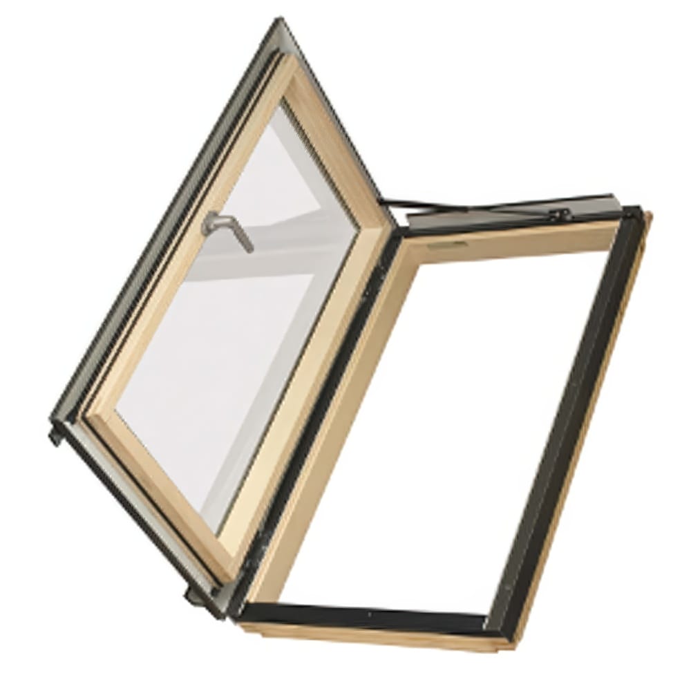 Wood Framed Skylight Window With Glass Pane Partially Opened On Hinge