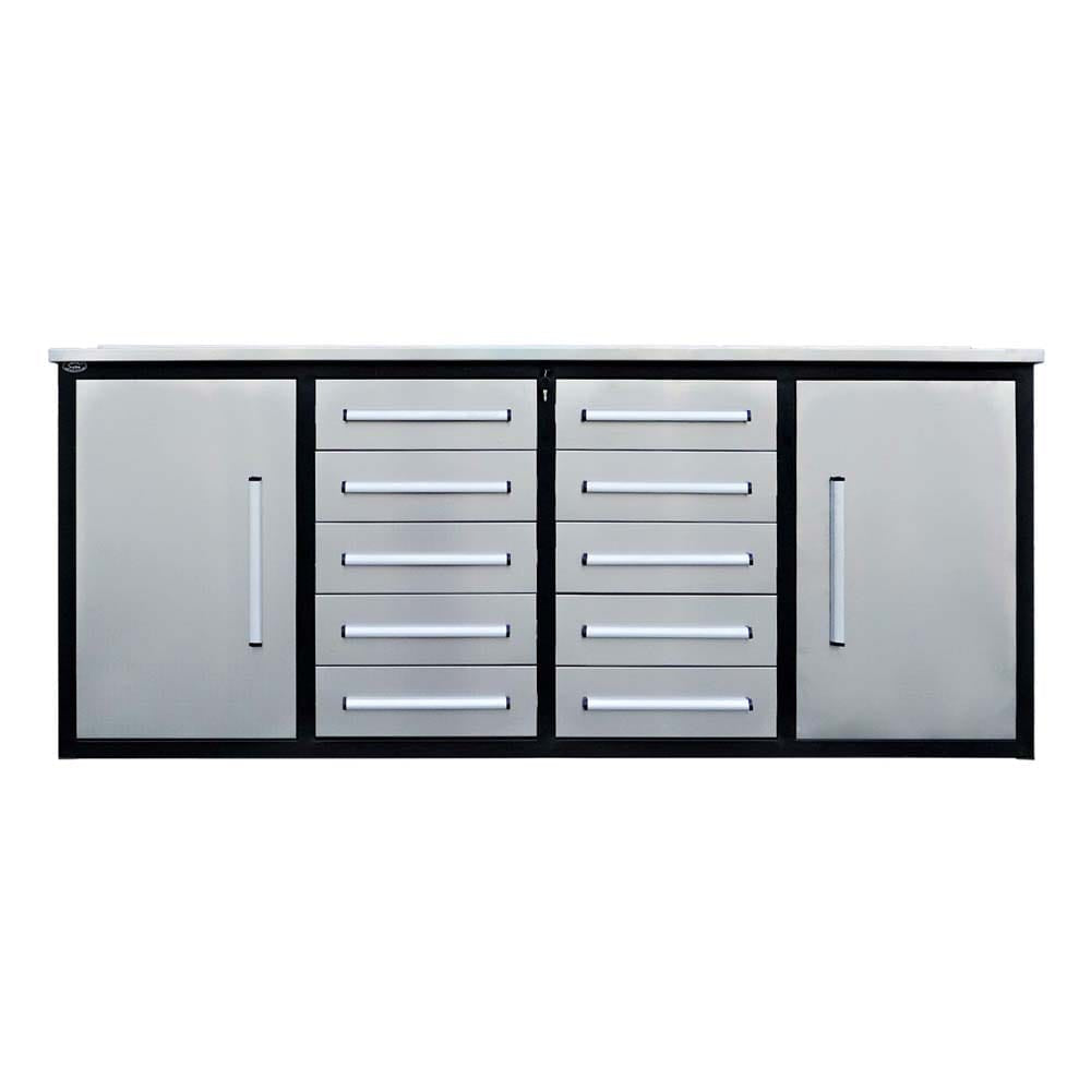 Workbench Cabinet With Two Tall Side Doors And Ten Center Drawers