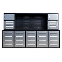 Workbench Hutch With A Center Pegboard Backpanel Two Upper Cabinets And Multiple Storage Drawers