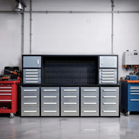 Workbench Hutch With Pegboard Center And Multiple Drawers