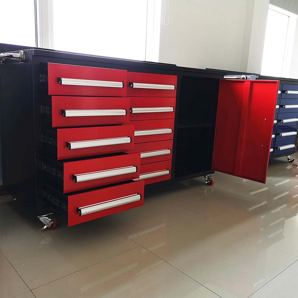 Workbench In A Showroom With Open Drawers An Open Side Cabinet