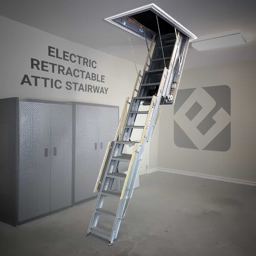 eLAIR One Touch Electric Retractable Attic Stair - Extended to Garage Floor