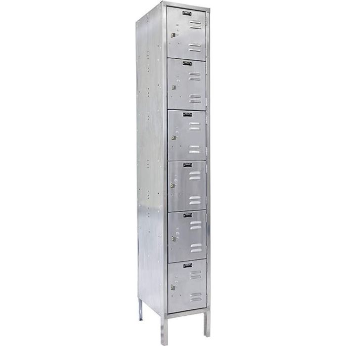 Gray Hallowell 304 Stainless Steel Locker, 18&quot;W x 18&quot;D x 78&quot;H, Six Tier, 1-Wide Assembled