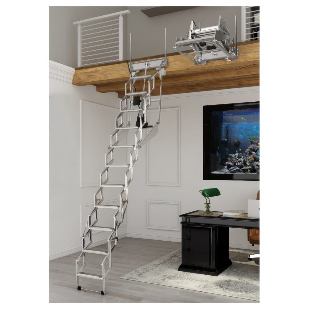 Rainbow Strato Lofty remote control attic ladder extended from a loft ceiling