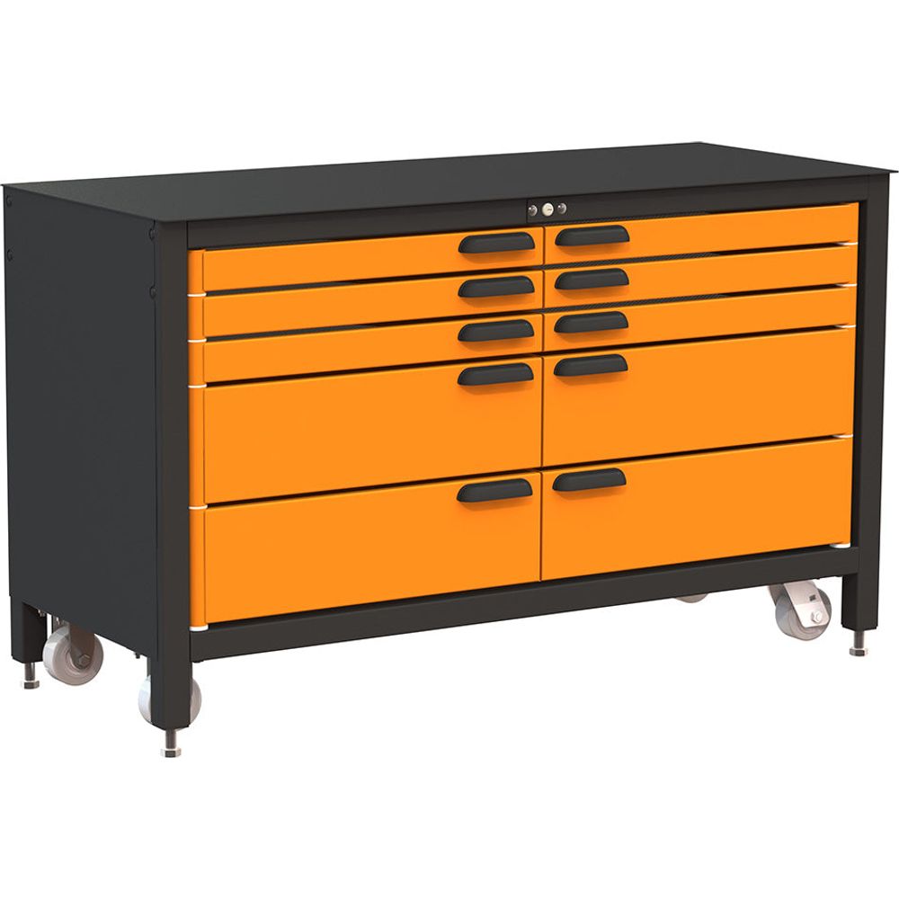 Dark Orange Swivel 10-Drawer 60-inch Rolling Workbench MAX603510