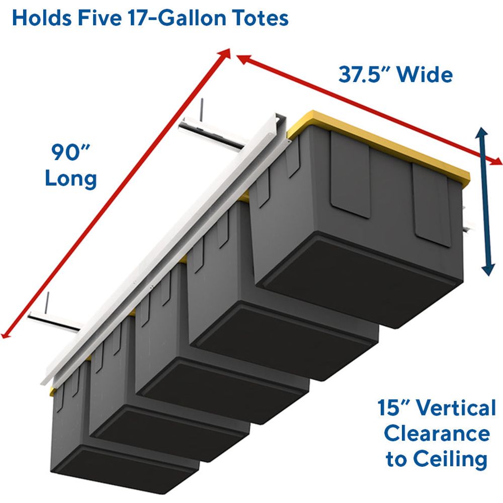 E-Z Garage Storage Tote Slide Overhead Garage Storage Rack - Ceiling Tote Slide Holds Up to 5 Tote Bins, Garage Ceiling Storage Racks with