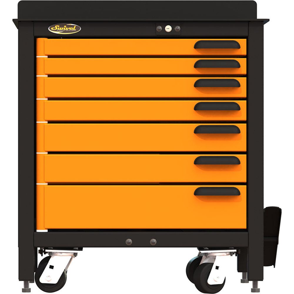 Dark Orange Swivel 7-Drawer 30-inch Rolling Workbench PRO303507